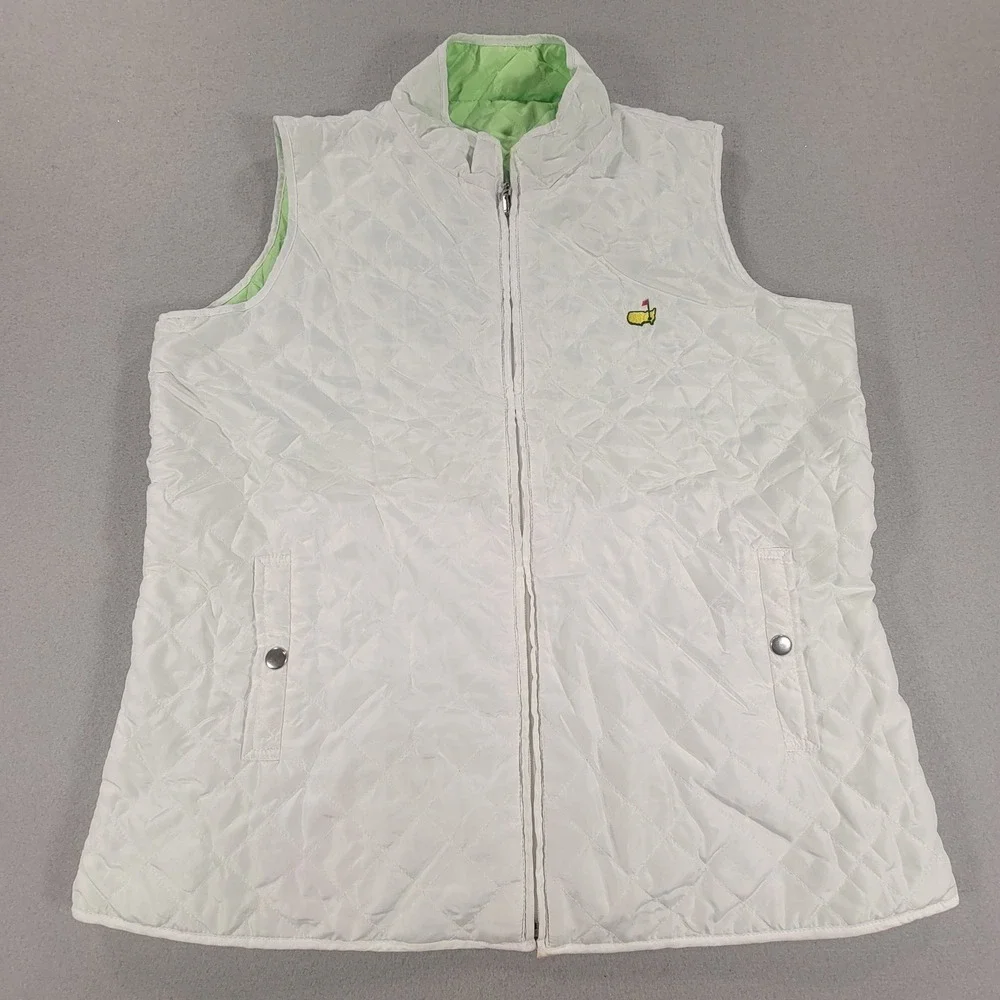 Magnolia Lane Masters Golf Quilted Reversible Puffer Vest White Green Women's L
